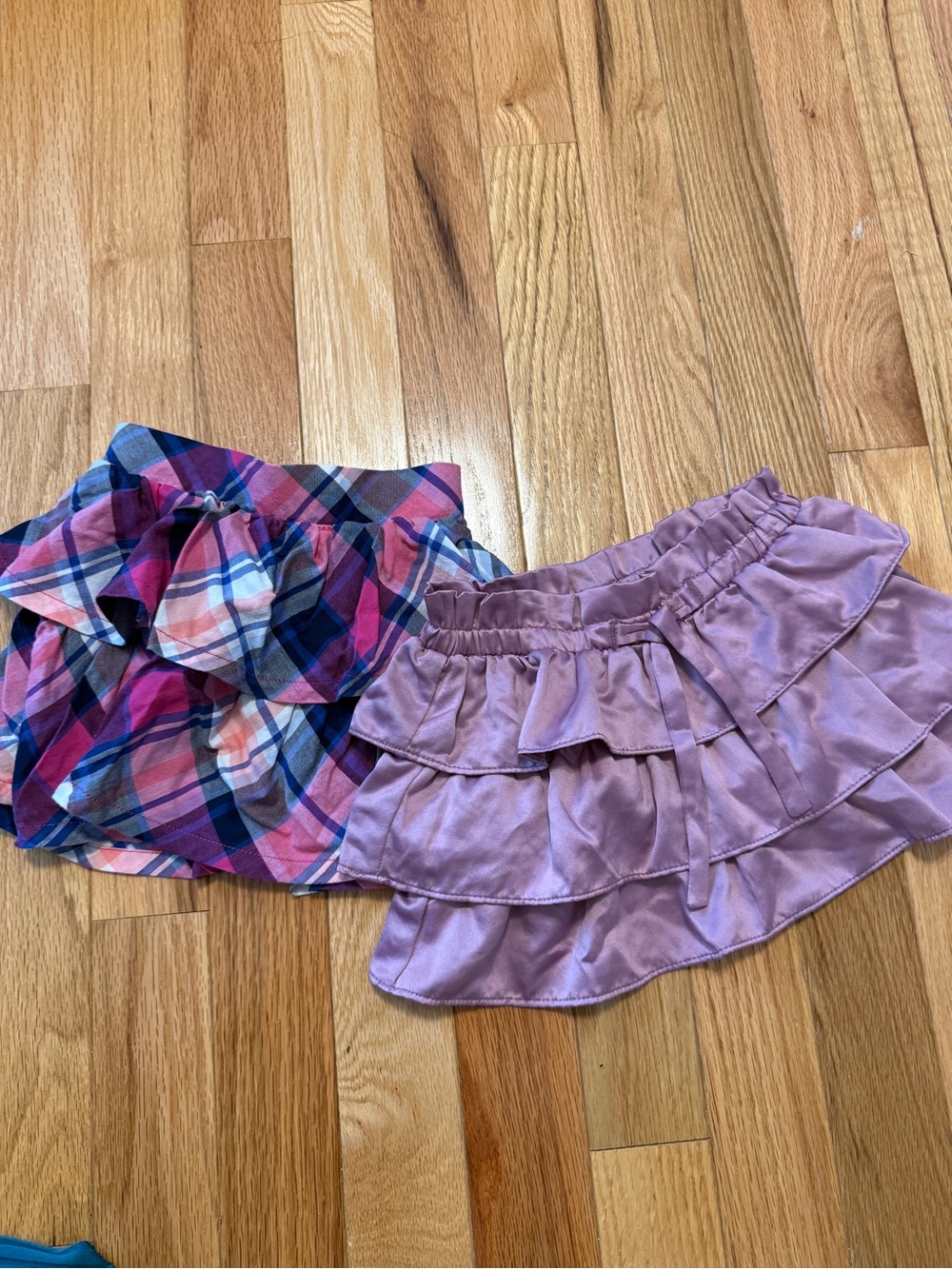 Girls' blue and Pink Plaid & Lavender Ruffle Mini Skirts